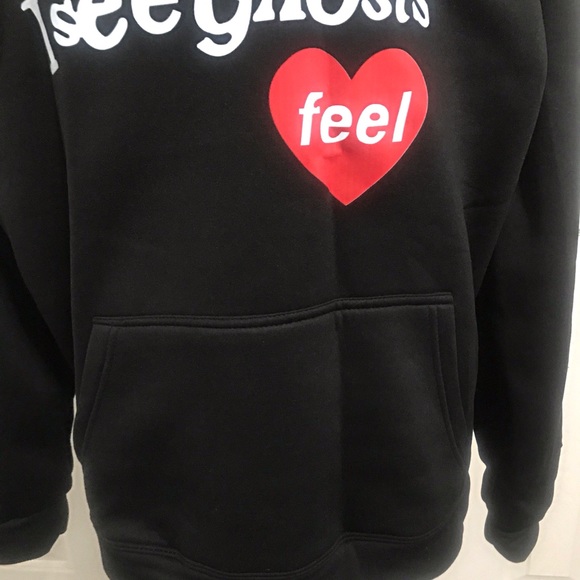 NWOT, I SEE GHOSTS, Black Hoodie Sweatshirt With Kangaroo Pockets - Picture 4 of 6
